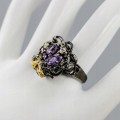 Artystyczny pierścionek ametysty spinele r19 mucha