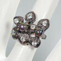 Artistic ring, black opals topaz size 12