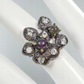 Artistic ring, black opals topaz size 12