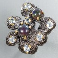 Artistic ring, black opals topaz size 12