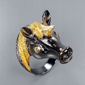 Artystyczny pierścionek koń naturalne ametysty r17