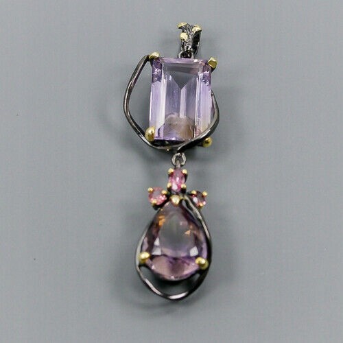 Artistic pendant 21ct ametrine  tourmaline  silver