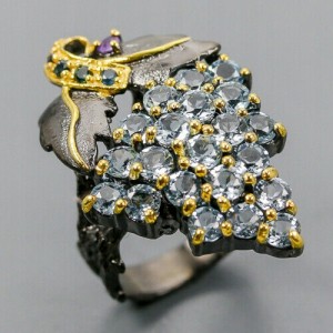 Artystyczny pierścionek topaz szafir winogrono13.5