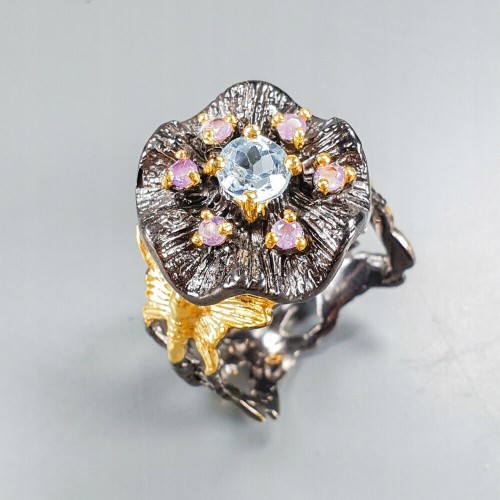 Artystyczny pierścionek ametysty r 14 topaz motyle