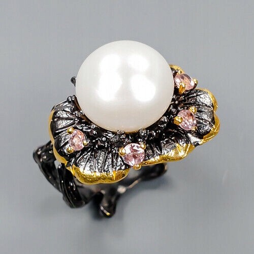 Artystyczny pierścionek turmaliny perła 925 r 14