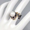 Artystyczny pierścionek turmaliny perła 925 r 14