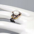 Artystyczny pierścionek turmaliny perła 925 r 14