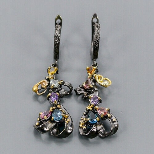 Artistic london topaz amethyst earrings 925 3