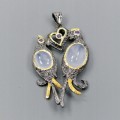 Artistic pendant chalcedony amethyst birds 925
