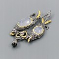 Artistic pendant chalcedony amethyst birds 925