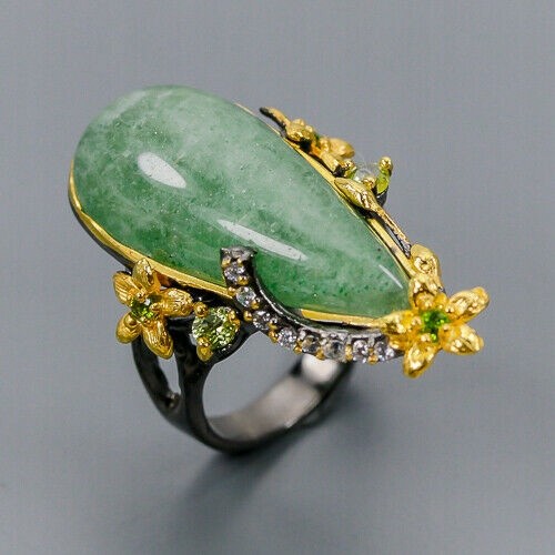 Artystyczny pierścionek awenturyn r 17 oliwiny 925