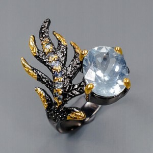 Artystyczny pierścionek szafiry r 17.5 topaz blue