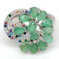 Ring  silver emeralds  cubic zirconia, size 11 925