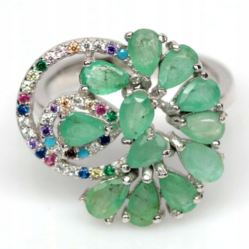 Ring  silver emeralds  cubic zirconia, size 11 925