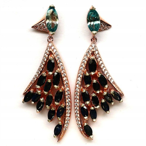 Natural blue sapphires zircon earrings925 1