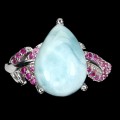 Pierścionek naturalny larimar cyrkonie 925 16.5 2
