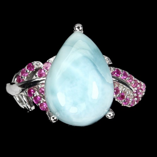Pierścionek naturalny larimar cyrkonie 925 16.5 2