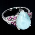 Pierścionek naturalny larimar cyrkonie 925 16.5 2