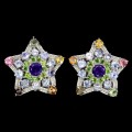 Silver stars amethysts tourmaline earrings 925 1