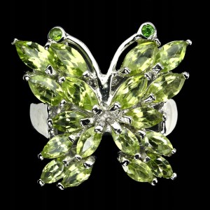 Pierścionek naturalne oliwiny diopsydy motyl r17