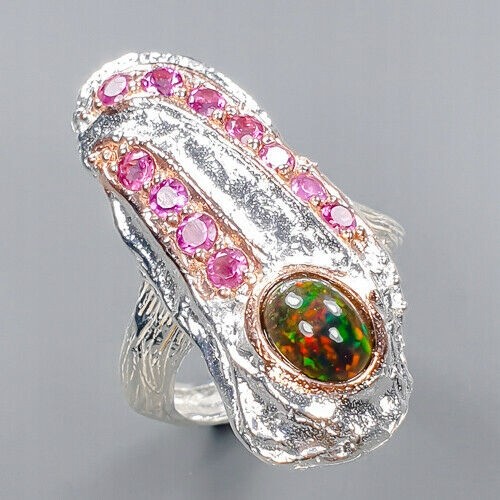 Artystyczny pierścionek opal czarny r 16 granaty