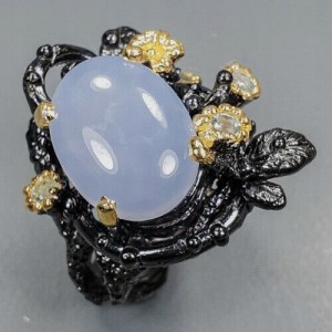 Artystyczny pierścionek chalcedon topazy 925 r12.5