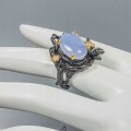 Artystyczny pierścionek chalcedon topazy 925 r12.5