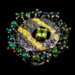 Artystyczny pierścionek naturalne opale oliwin r14