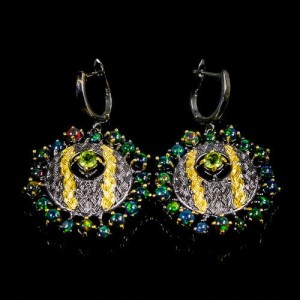 Artystyczne kolczyki opale oliwiny vintage 1 925