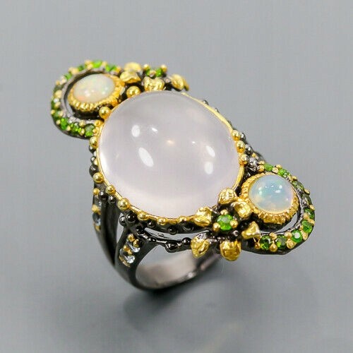 Artystyczny pierścionek kwarc różowy opale r 18