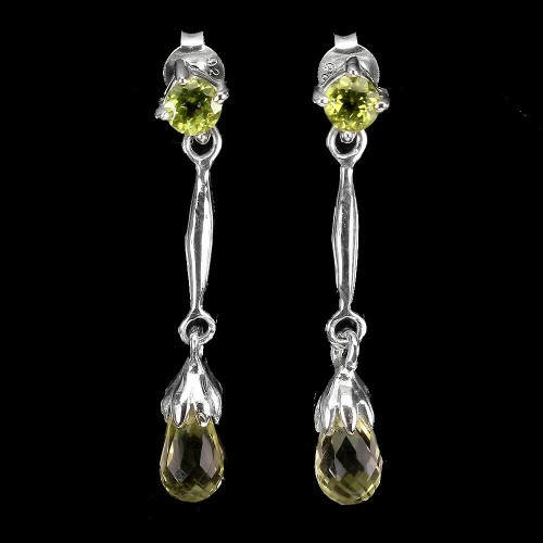 Natural silver olivine lemon quartz earrings 1