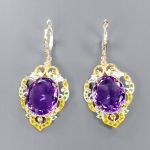 Artystyczne kolczyki ametysty 30.50ct certyfikat