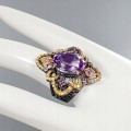 Artystyczny pierścionek AA 15ct ametyst szafiry 18