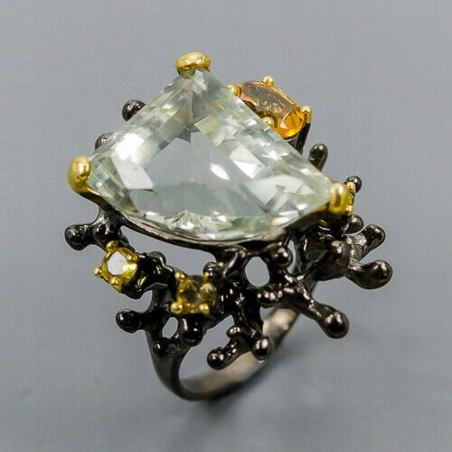 Artystyczny pierścionek zielony ametyst r17 cytryn