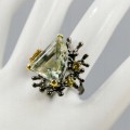 Artystyczny pierścionek zielony ametyst r17 cytryn