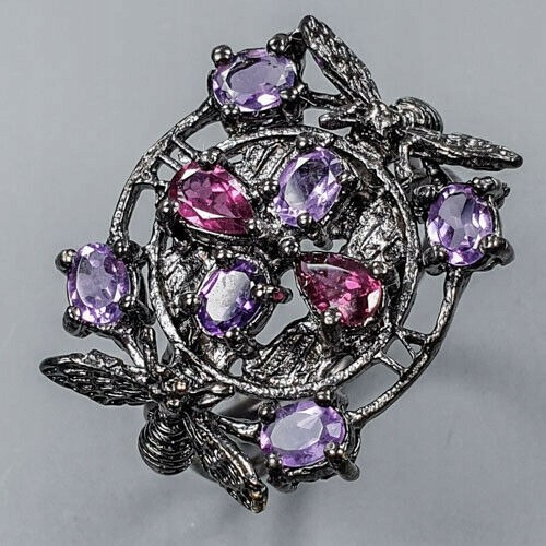 Artystyczny pierścionek ametysty granaty r 18 925