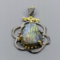 Artystyczny wisiorek labradoryt 23ct diopsydy 925