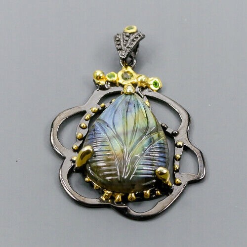 Artystyczny wisiorek labradoryt 23ct diopsydy 925
