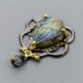 Artystyczny wisiorek labradoryt 23ct diopsydy 925