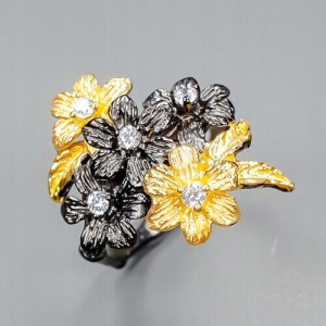 Artystyczny pierścionek 925 cyrkonie kwiaty r 16.5