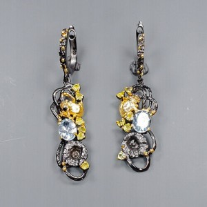 Artystyczne kolczyki topazy szafiry oliwiny 4 żaba