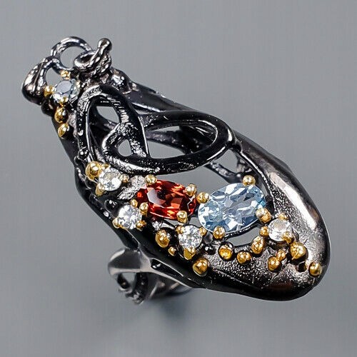 Artistic ring blue topaz garnet size 13 925