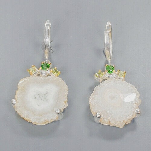 Artistic earrings druzy quartz peridot diopside 4