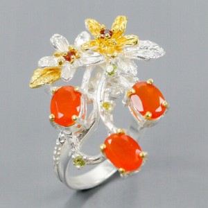 Artystyczny pierścionek karneliany granaty r 17