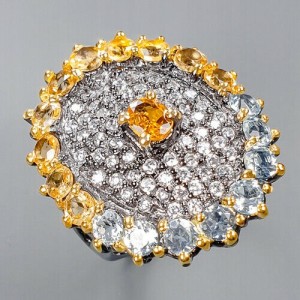 Artystyczny pierścionek topazy cytryny r 16.5 925