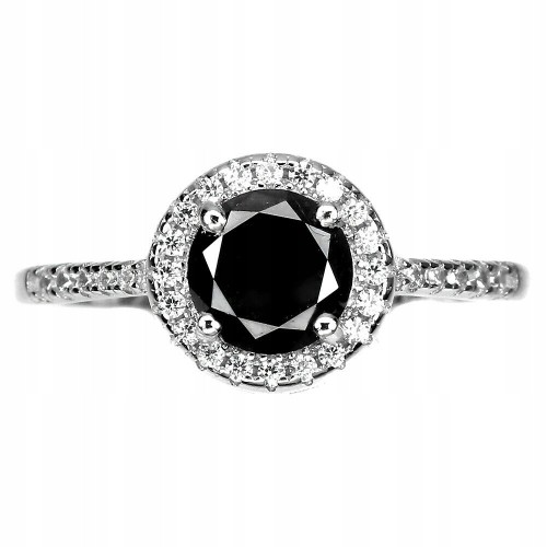 Pierścionek czarny diament 0.79ct srebrny r 11.5