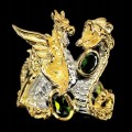 Natural silver diopside dragon ring, size 16