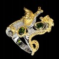 Natural silver diopside dragon ring, size 16