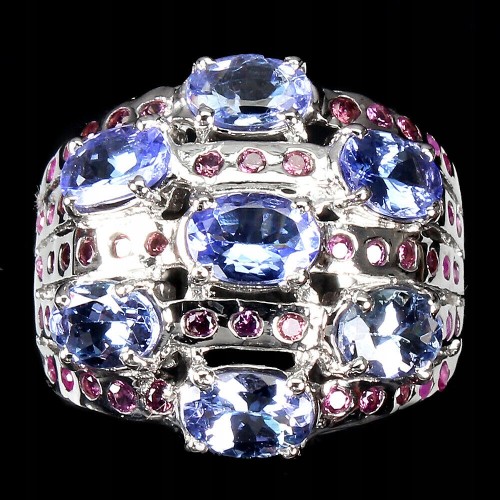 Pierścionek naturalne tanzanity granaty r 14.5 925