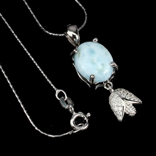 Srebrny naszyjnik cyrkonie larimar naturalne 29